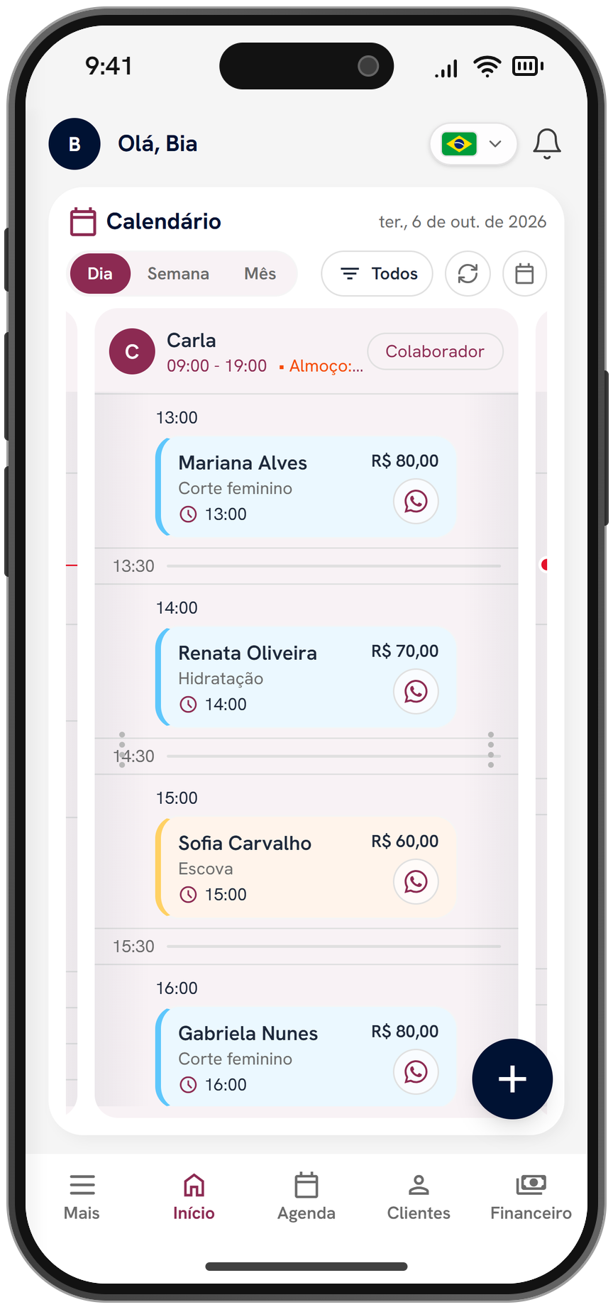 A agenda do dia no painel