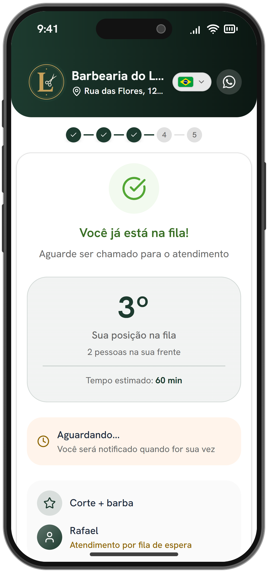 A fila de espera no celular do cliente